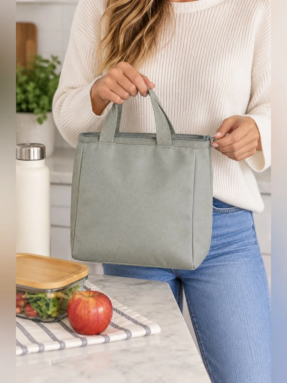 Dealworthy Insulated Lunch Bag Sage Green Gray Zip Tote Target